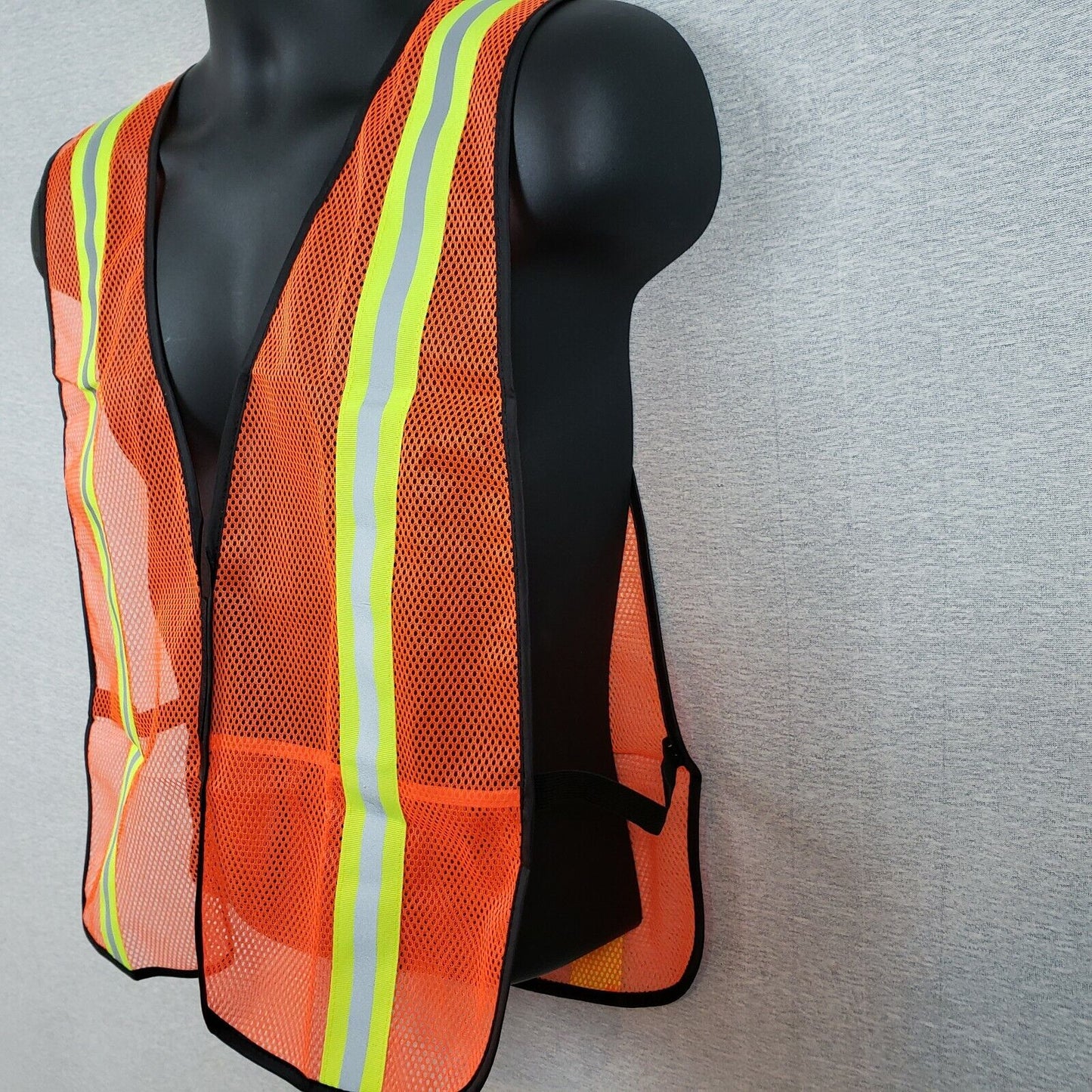 High Visibility Orange Mesh Safety Vest Vertical Reflective Strip Fits Most New