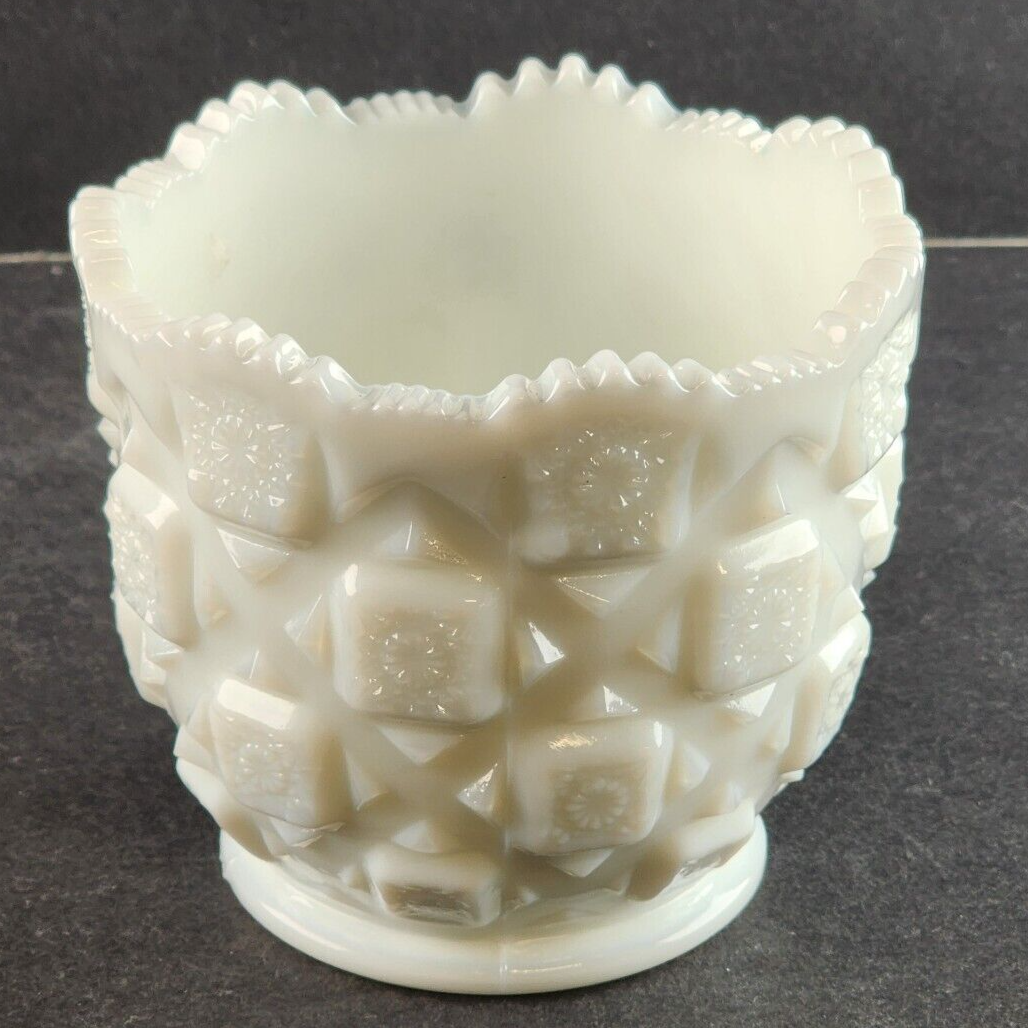 Footed Open Sugar Bowl Old Quilt Milk Glass by Westmoreland 3.75" Across x 3.5"H
