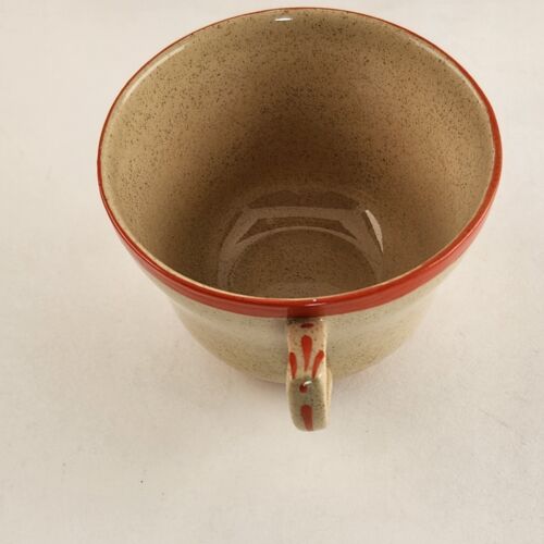 Omar Ware English Stoneware Tea Cup and Saucer Beige Orange Trim England