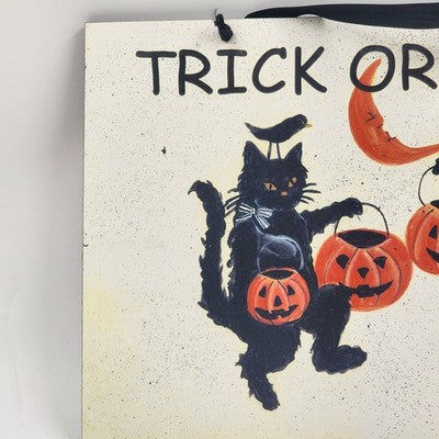 Halloween Sign Two Black Cats Trick or Treat Pumpkin Buckets 10.5"x16" Decor