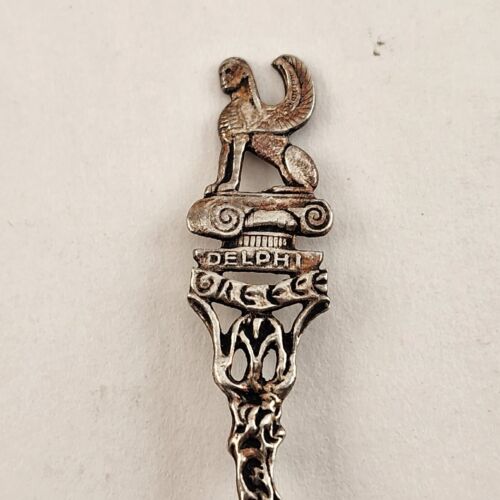 Greek Delphi Sphinx Sterling Silver Baby Spoon Vintage 4½" Long Intricate
