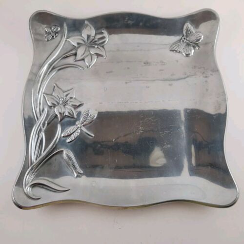 Lenox Butterfly Meadow Hollowware Metal Tray Heavy 13" x 13" Square Scalloped