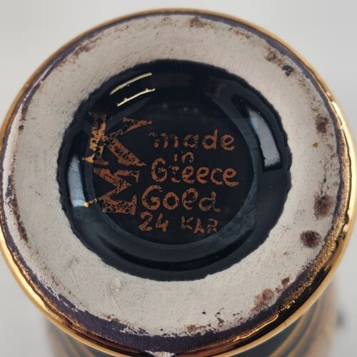 Greek Vase Black 24K Gold Vintage Handmade Mythology Images Marking 6.5" Greece