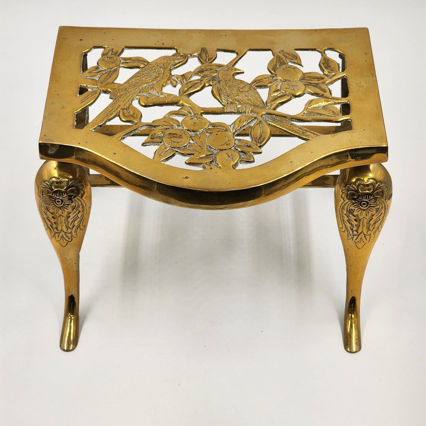 Brass Metal Gold Finish Footrest Fireplace Footman Stool Trivet Pot Warmer Stand