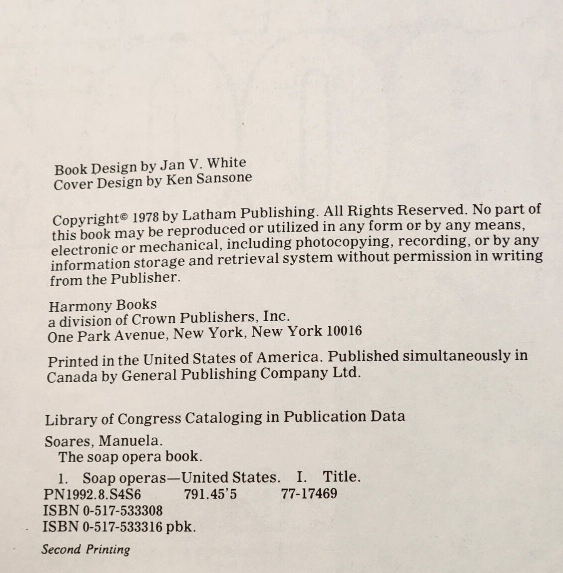 Harmony Books The Soap Opera Book Vintage Soft Cover By Manuela Soares Vintage