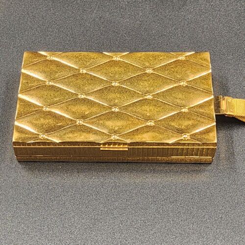 Evans Compact Wristlet Double Sided Gold Quilted Design Mesh Strap Vintage 1940s