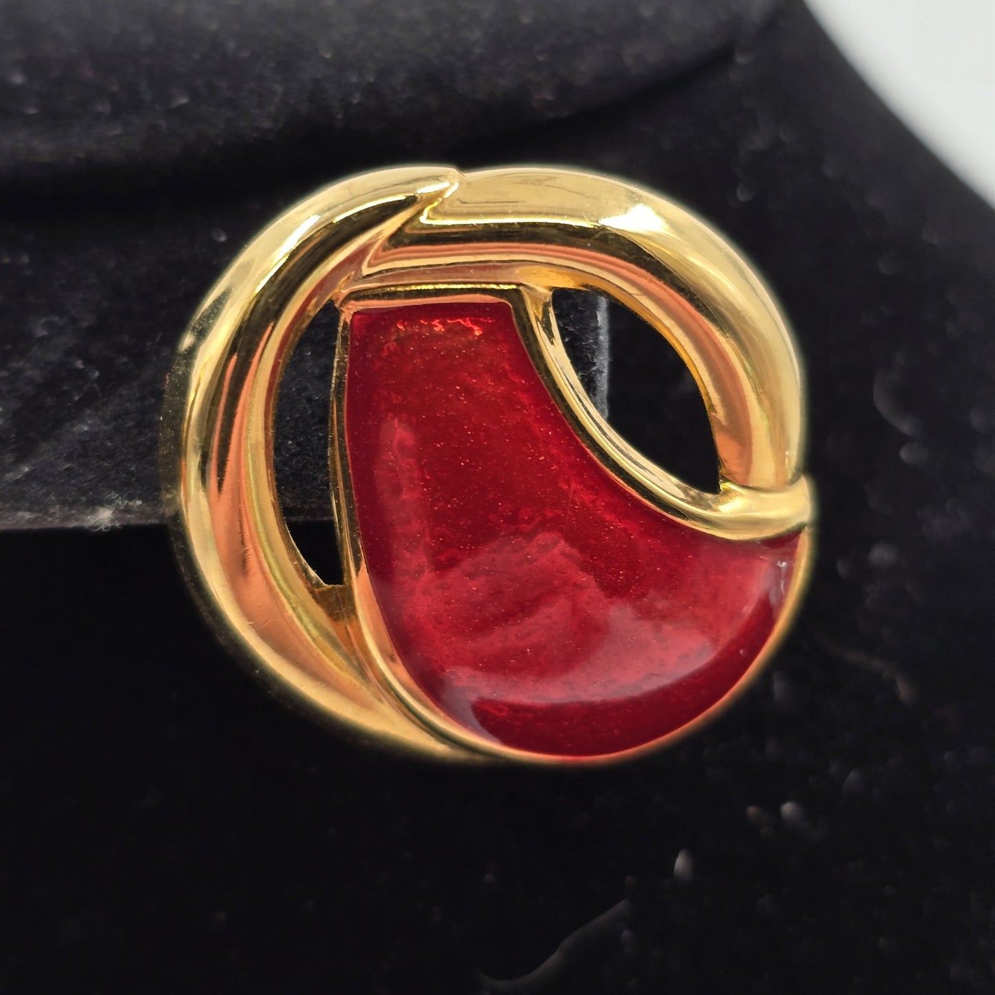 Avon 2 Earrings Gold Tone Burgundy Red Enamel and Marbled Gray Enamel