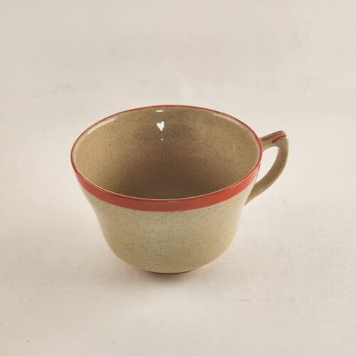 Omar Ware English Stoneware Tea Cup and Saucer Beige Orange Trim England