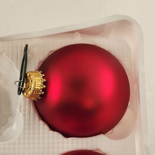 Christmas Ornament Glass Krebs Red jewel tone 5 Pk Vintage Boxed Gold Crown 2.5"