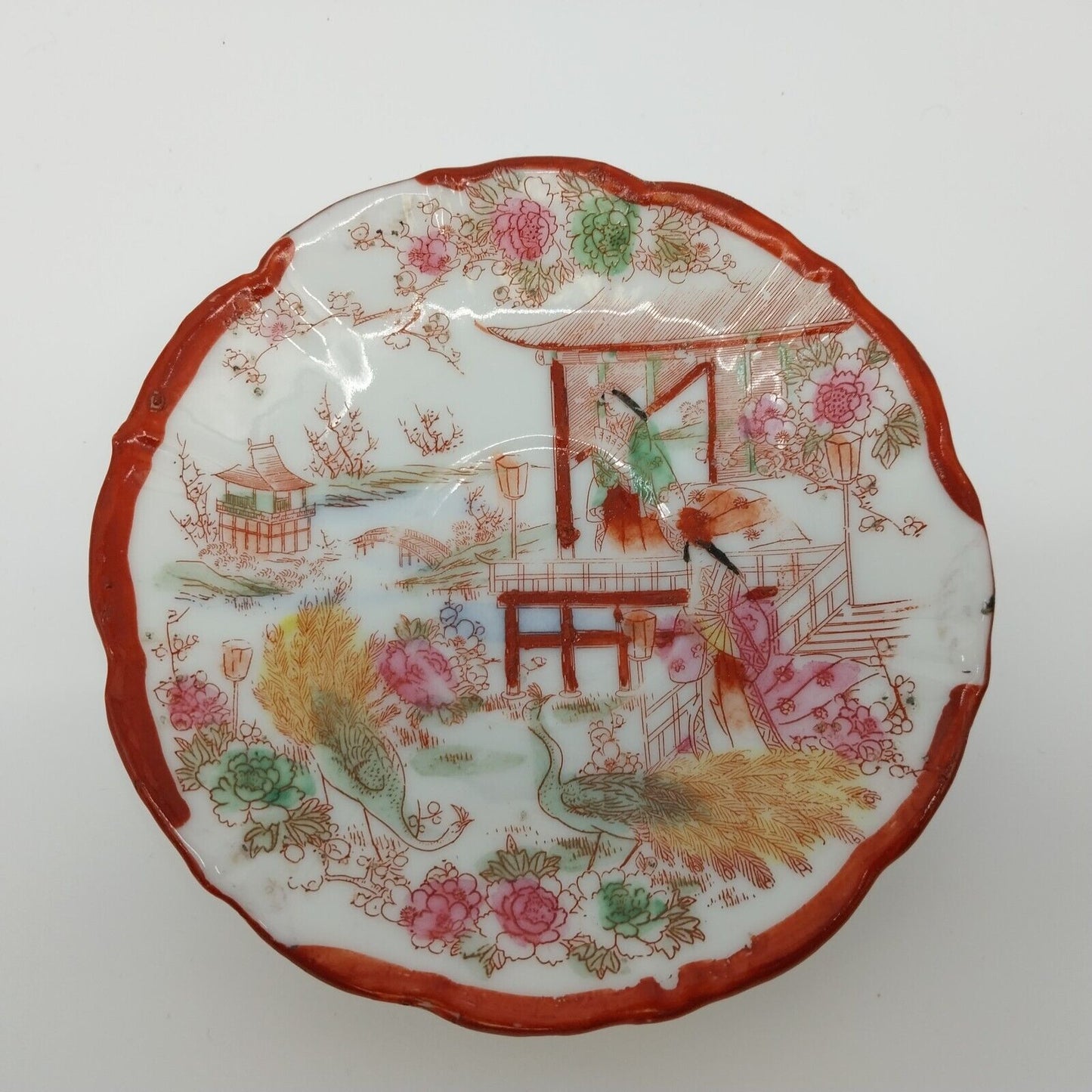 Kutani Eggshell Tea Cup and Saucer Japan Hand Painted Porcelain Geisha Ware 1900