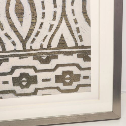 Tribal Pattern In Cream Framed Art Print Brushed Gold Wooden Frame 20" x 32" EUC