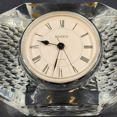 Linden Crystal Quartz Desk Clock Tabletop Crystal Clear Glass 4" West Germany