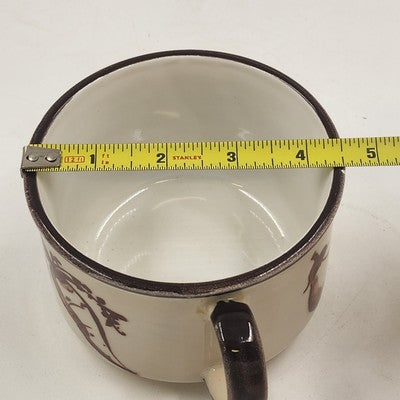 Ceramic Stoneware Cream & Brown w Stylized Vegetable Design Soup Mug Japan 16oz