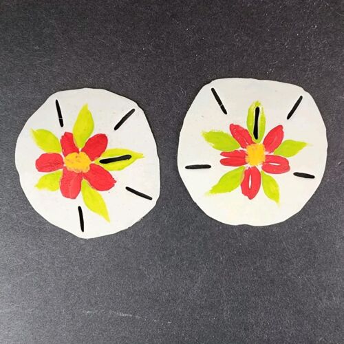 7 Hand Painted Sand Dollars Simple Flowers Sizes 3" to 4.5" Across Vintage