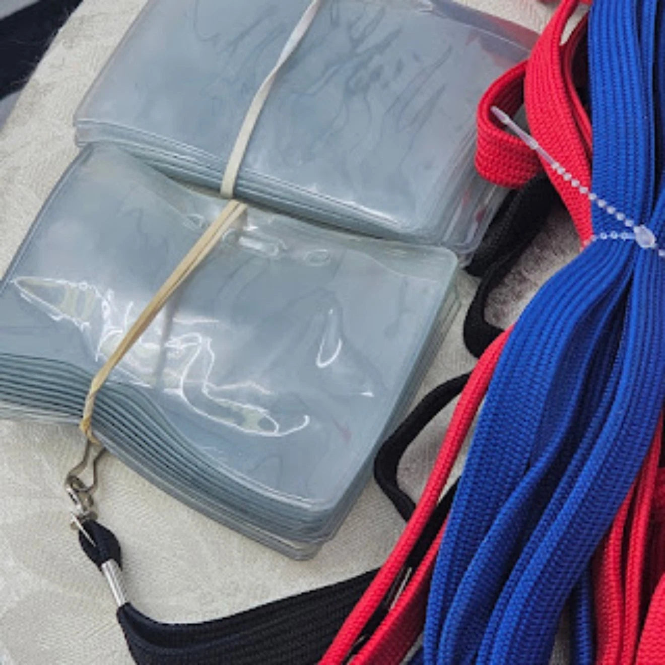 39pc Nylon Lanyard Lot Red Blue Breakaway Safety 25 Badge Holders Wholesale NOS