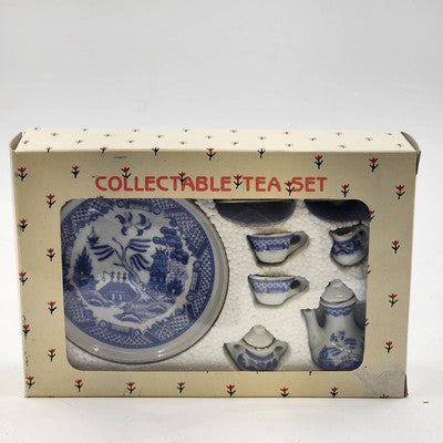 Collectible Miniature Tea Set Blue Chinese Willow Tree w/ Box Home Decor