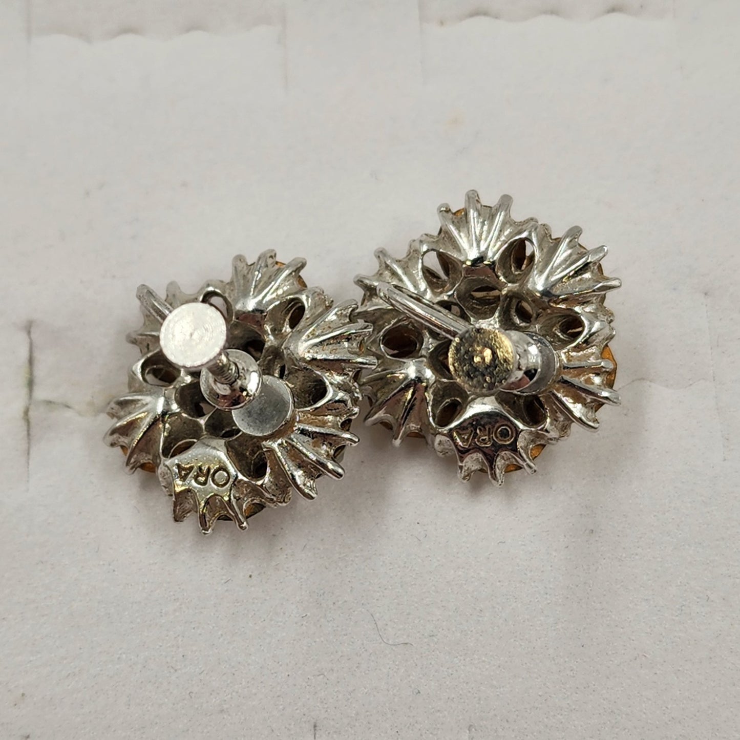 Elegant Silver Tone Clear Rhinestone Button Earrings Vintage Screw Back 0.75”