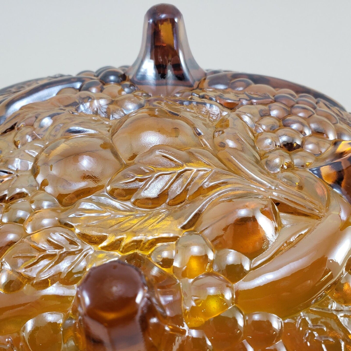 Indiana Marigold Iridescent Carnival Glass Harvest Grape Oval Fruit Bowl 12”