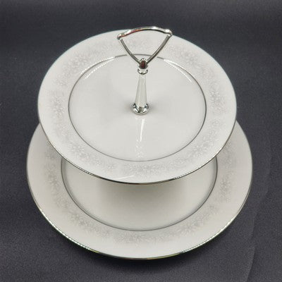 Noritake 2225 Cumberland 2-Tier Serving Tray Floral Japan Vintage