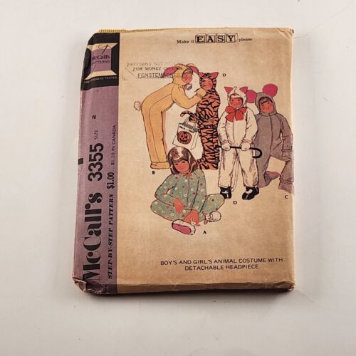 McCall's 3355 Vintage Sewing Pattern Childs Animal Costume with Head Piece Cut