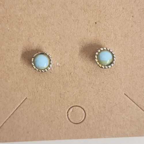 Earrings in Silver Tone Turquoise Stud Round Beads 6mm VTG