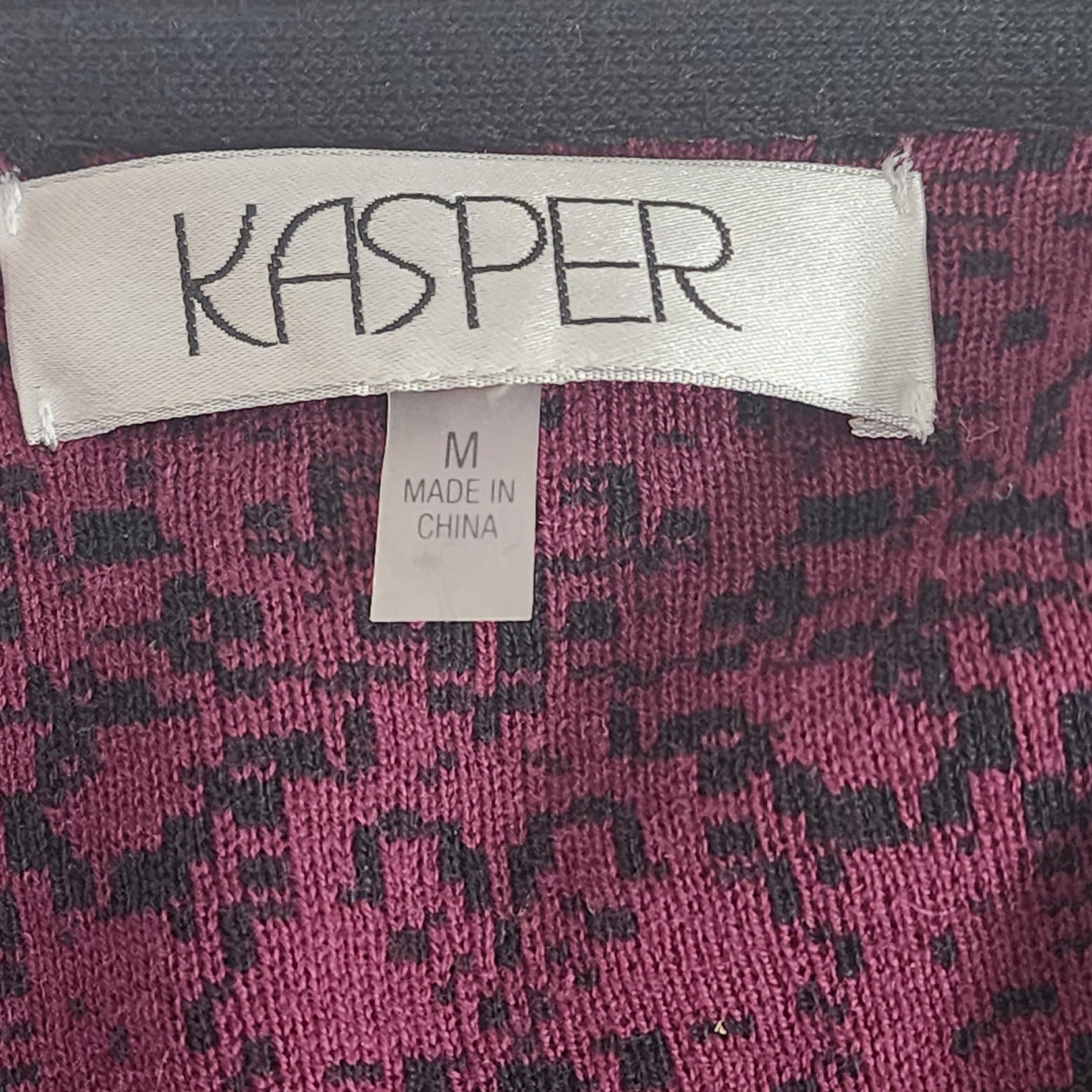 Kasper Women's Long Sleeve Cardigan Wine Purple Black Sweater Open Front Medium