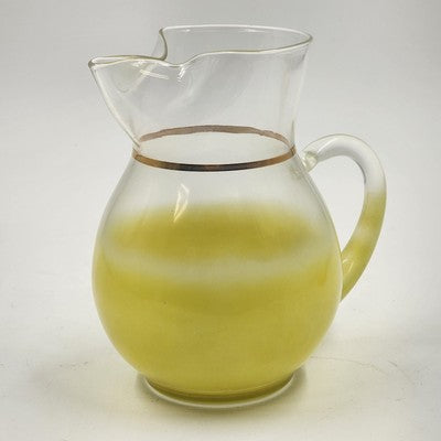 Blendo Yellow to Clear Pitcher w/ Gold Band Ice Lip WV Glass 6.25"x4"