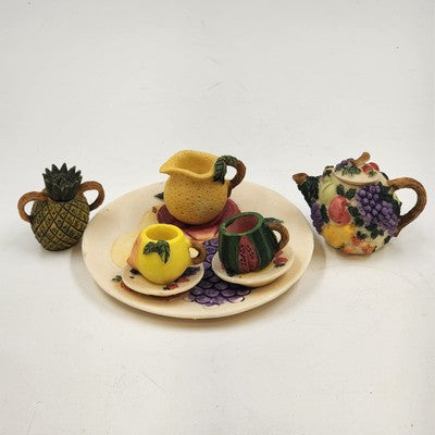 Popular Imports 8 pc Miniature Tea Set Fruit Plate TMI/FRT Polystone Resin 1994