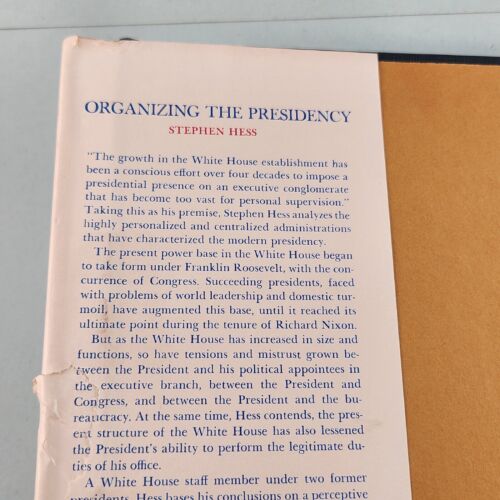 Organizing the Presidency by Stephen Hess 1976 1st Edition Vintage Hardcover