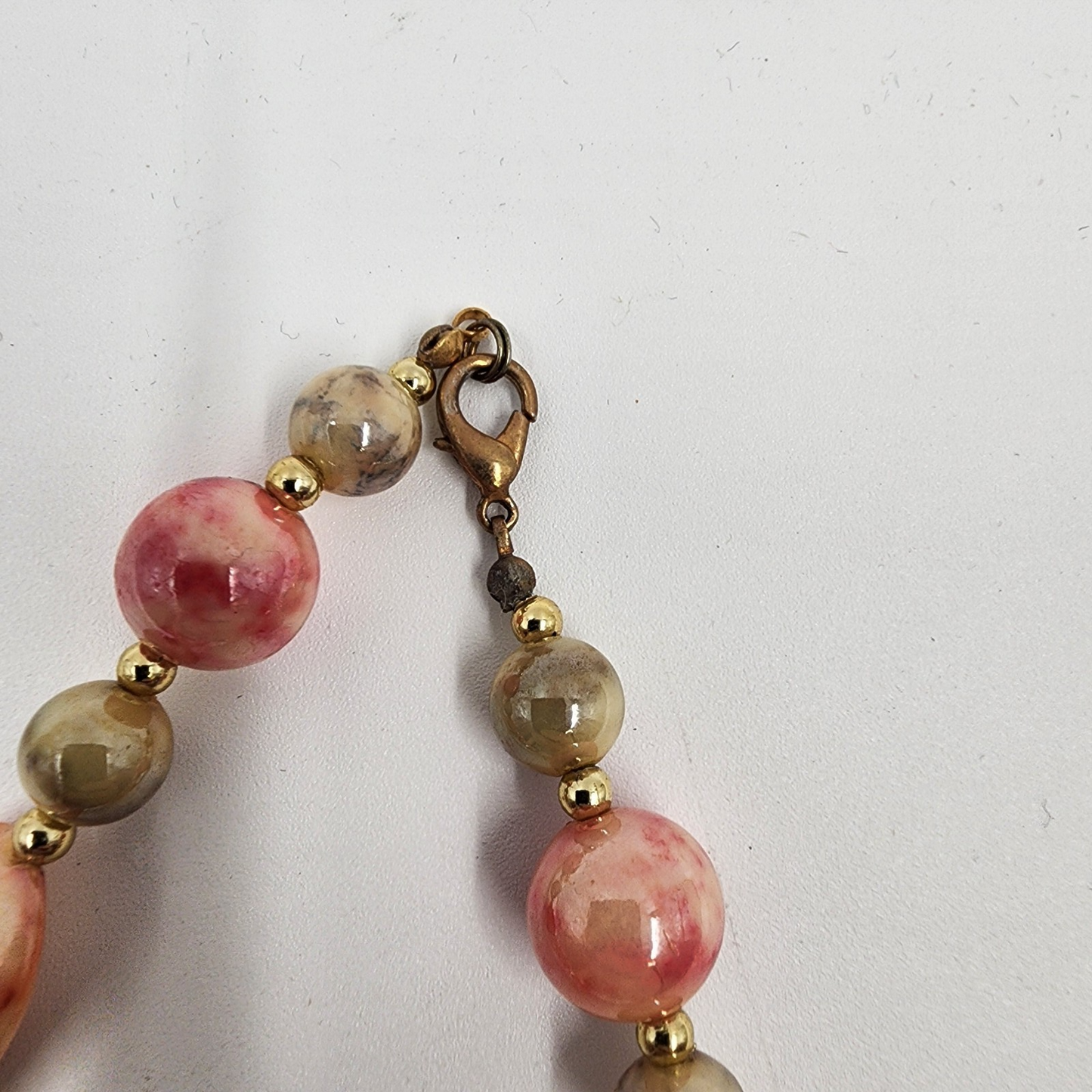 Shiny Pink Orange Peach Tone Faux Pearl Bead Acrylic Long Statement Necklace 14"