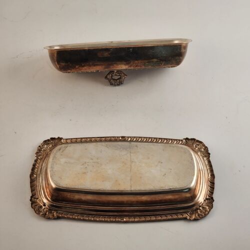 Sliver Plate Butter Dish Vintage Tarnished Table Decor 3 Piece Top Bottom Insert