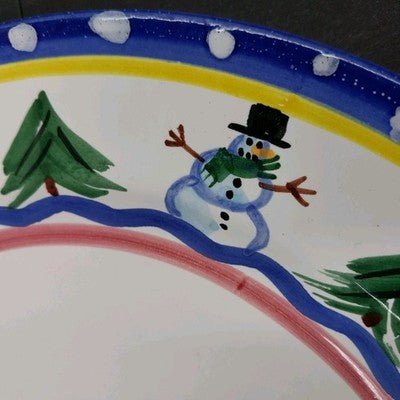 Dinner Plate Present Tense Italy Snowman Christmas Tree Hand Painted 10.5 Cerami