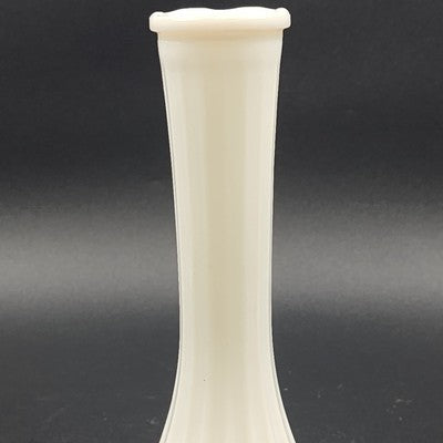 Carr Lowrey White Milk Glass Bud Vase Pedestal Vertical Design 8.7" Vtg