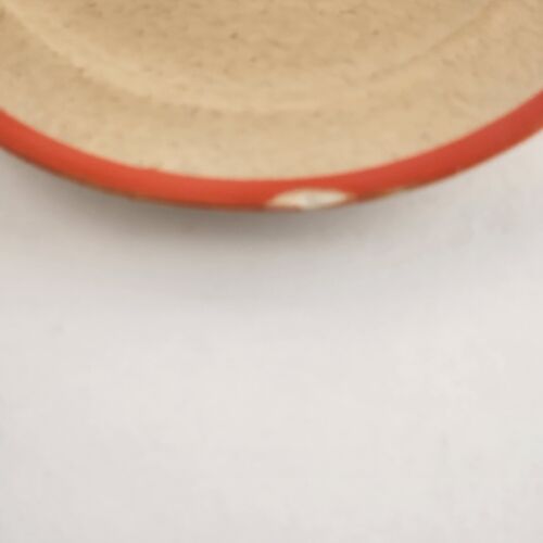 Omar Ware English Stoneware Tea Cup and Saucer Beige Orange Trim England