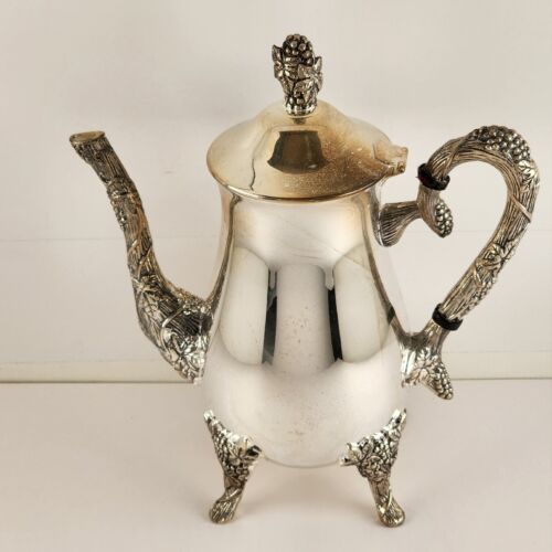 Coffee Server Set Silver Plate Grapevine Pattern with Sugar Creamer Vintage NOS