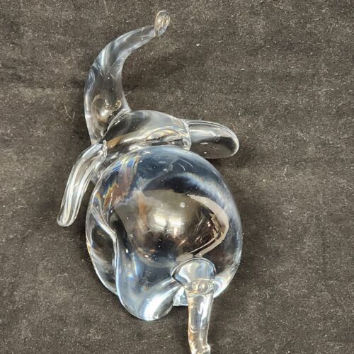 Clear Glass Elephant Figurine Paperweight 4" Long x 4.5" Tall Trunk Up Good Luck