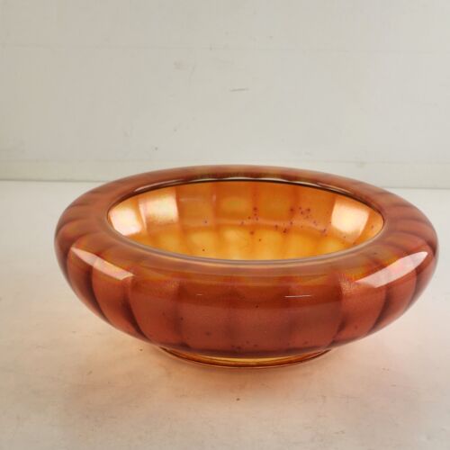 Imperial Glass Footed Bowl Carnival Marigold Wide Panel Rolled Top Vintage