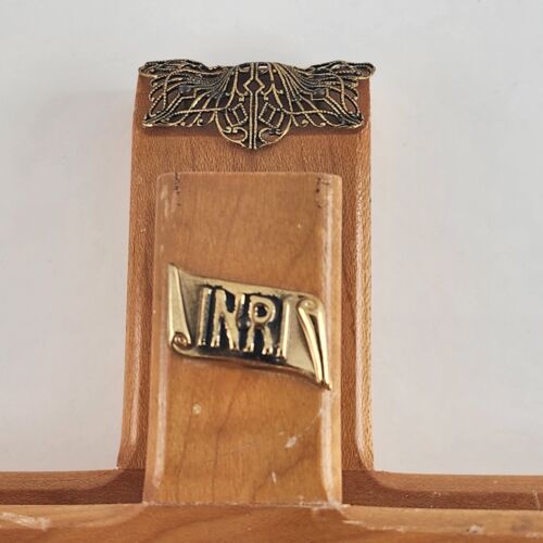Vintage Crucifix Wooden Wall Hanging Candle Box Cross Catholic Religious Brass
