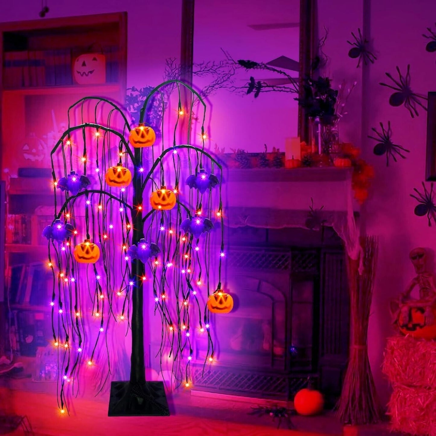 LED Halloween Spooky Willow Tree 32 Inch Programable Lights Pumpkin & Bat Covers