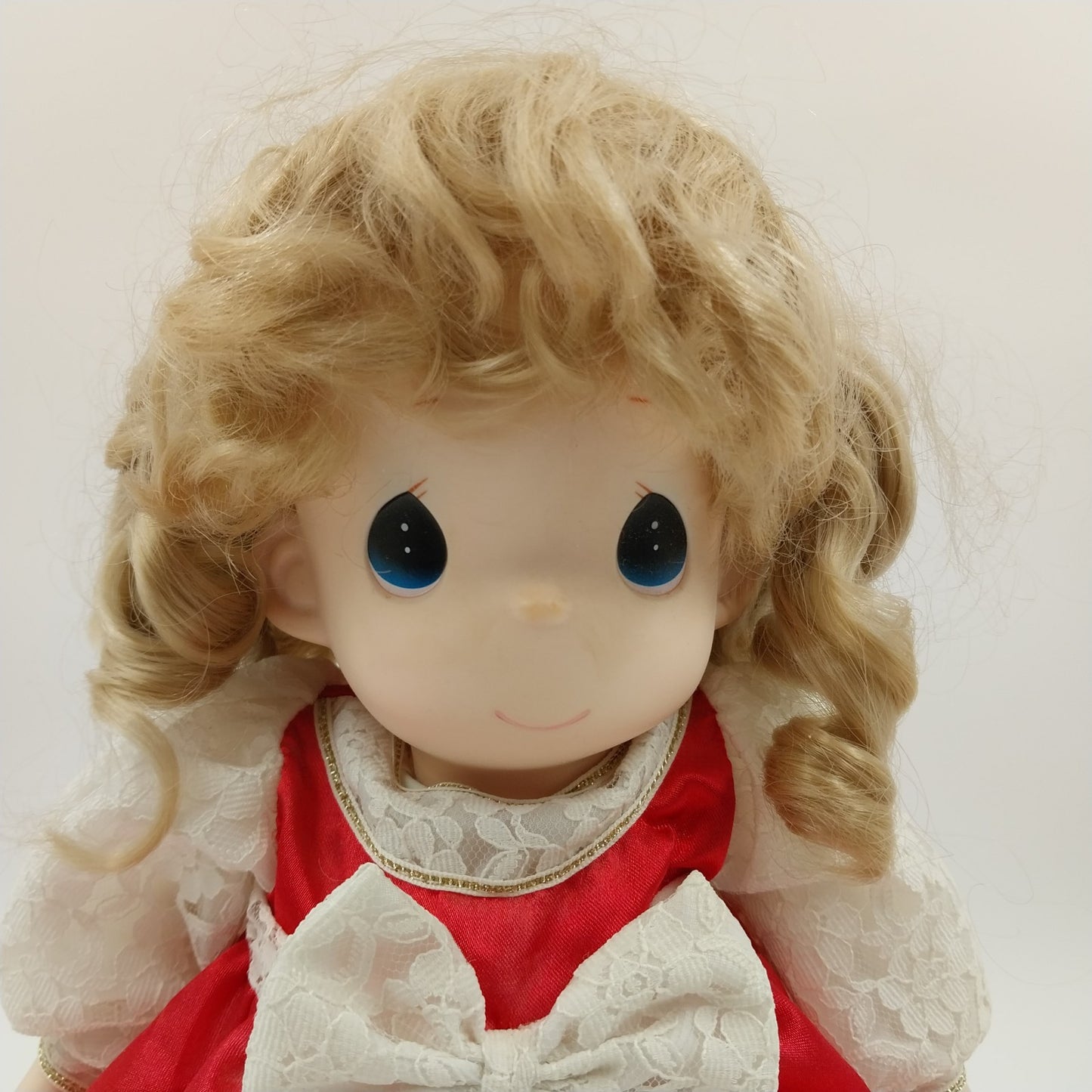 Precious Moments Doll in Red Dress White Ribbon with Stand 16"