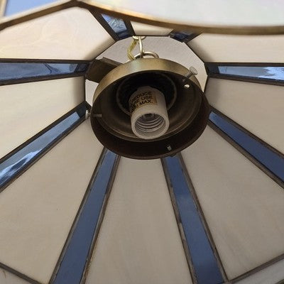 Blue and White Slag Stain Glass Hanging Tiffany Chandelier Single Socket Wired