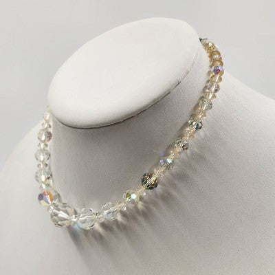 Chocker Necklace 6" Nylon Chain with Faceted Iridescent Glass Beads Adjustable