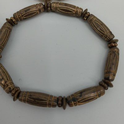Set of 4 Bracelets in Faux Pearl Faceted Beads Brown & Gold Tone Stretchable 7"