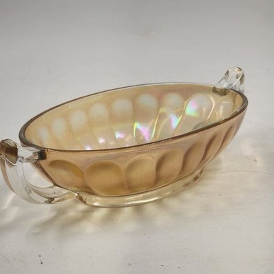 Jeannette Iridescent Carnival Glass Marigold Bowl Twin Clear Handle Large 10.5"