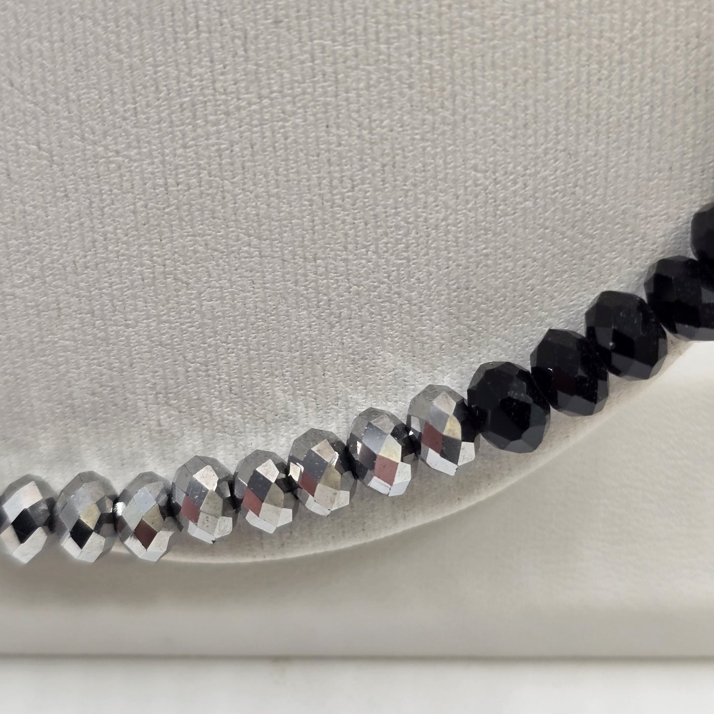 Jewelry Necklace Black Silver Tone Faceted Crystal Rondelle Faux Pearl Beads 20"