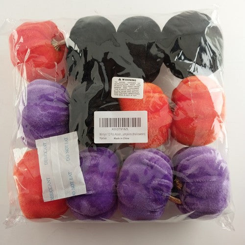 12 Pcs Small Velvet Pumpkins 3" Faux Halloween Fall Decor Rustic Farmhouse Set