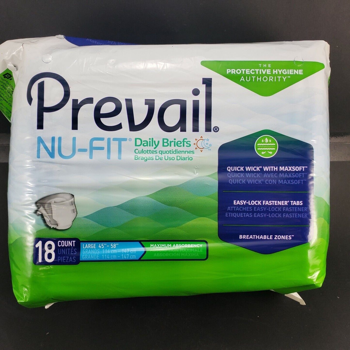 Prevail Nu-Fit Incontinence Brief Large Breathable NU-013/1 Maximum 18 Count