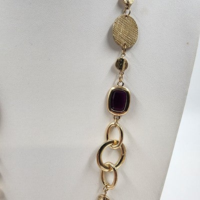 Gold Tone Chain with Glossy Black Faux Rhinestone & Gold Tone Discs 18" Necklace