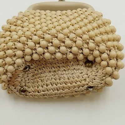 Marcus Brothers Beaded Clutch Purse Handbag Lucite Handle Vintage Italy 1960s