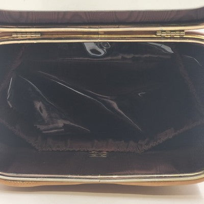 Tan Leather Train Case – 10.5" Travel Luggage with Cane Web Front, Latch Closure, Pockets & Interior Mirror Vintage